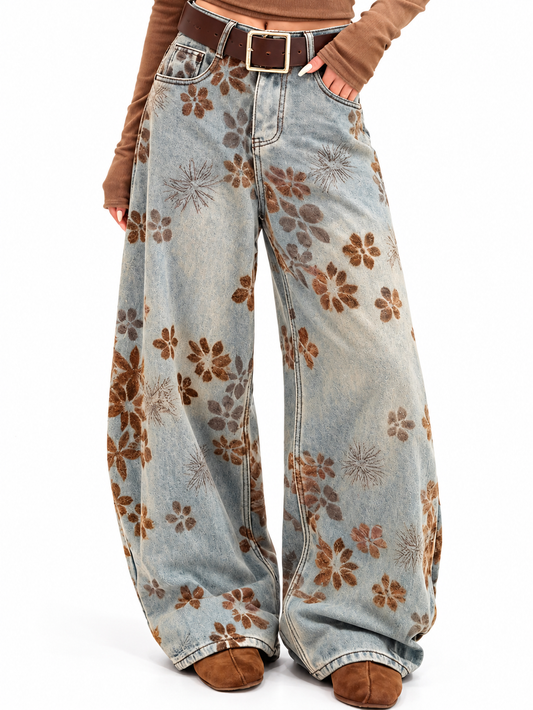 Velvet Floral Wide Leg Jeans