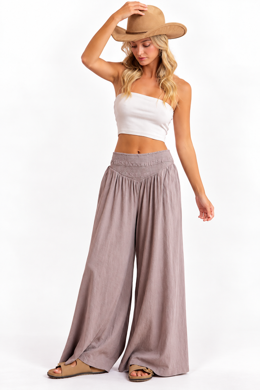 Smocked Waist Wide Leg Pants