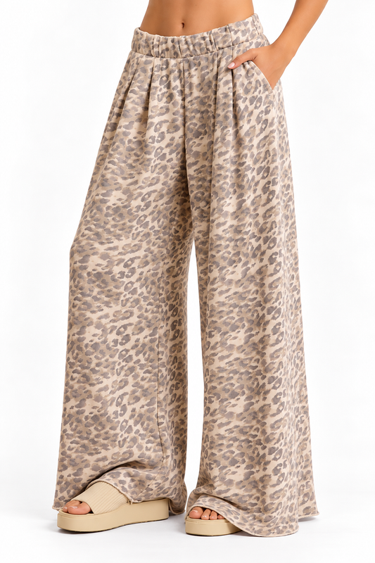 Leopard Print Wide Leg Pants