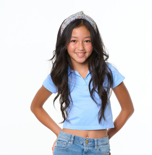 Short Sleeve Solid Ribbed Polo Shirt for Tweens