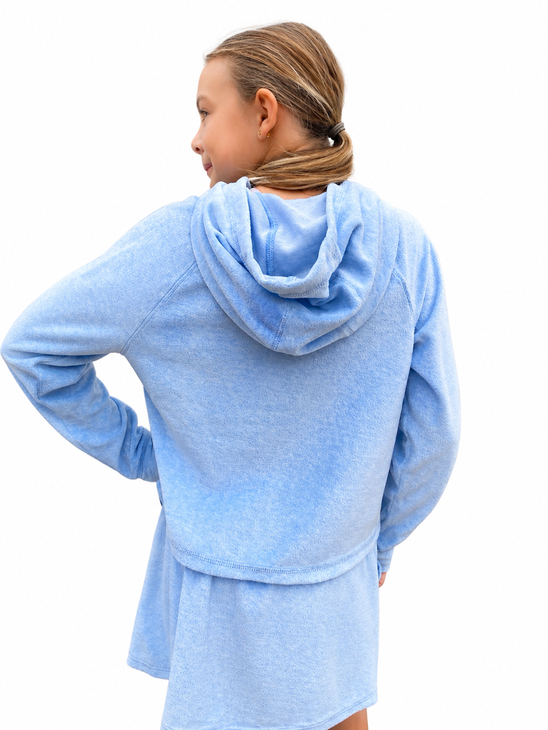 Two Piece Hooded Pullover and Skort Set