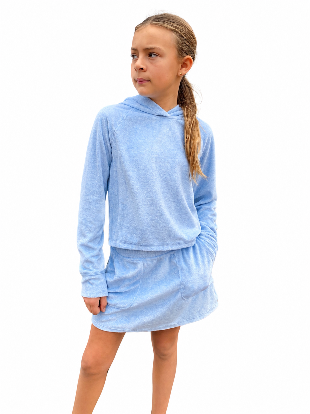 Two Piece Hooded Pullover and Skort Set