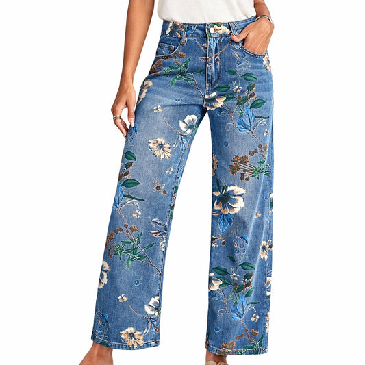 High Waist Floral Jeans