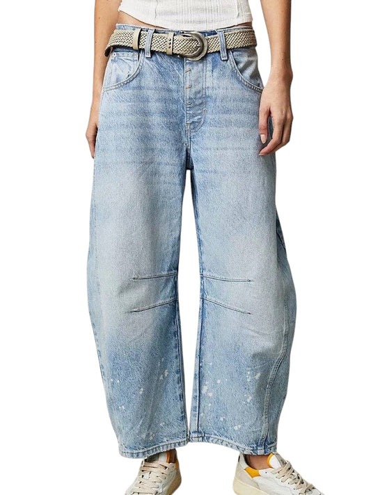 Washed Mid Rise Loose Barrel Jeans DP25C462